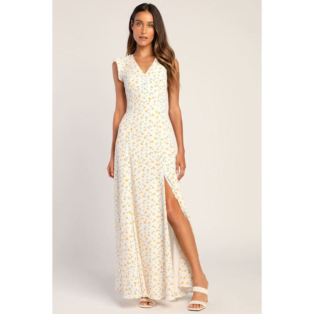 Lulus Fresh Picked White Floral Print Backless Maxi Dress - Size S